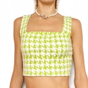 Urban Outfitters UO Lime Green and White Houndstooth Crop Top